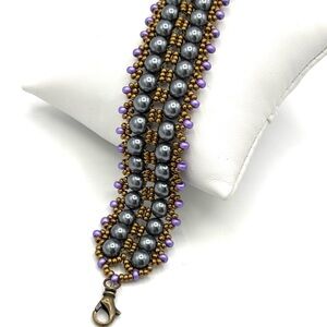Hand Crafted Grey Pearl and Seed Bead Bracelet